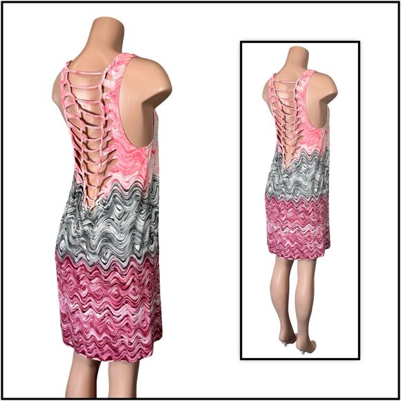 Becca Tie Dye Pink Swirl Lattice Back Cover Up Dress SZ L $78 - Picture 9 of 14